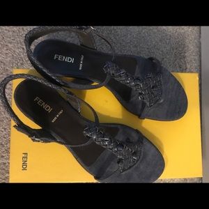 Fendi denim flat sandal